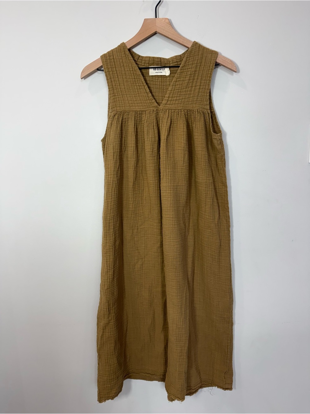 Go Gently Nation Organic Cotton Gauze Maxi Dress Smock Boho Brown/Taupe S